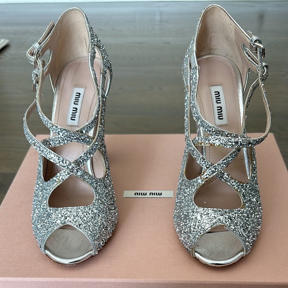 New NIB Miu Miu shoes heels slingbacks pumps size 37.5 dustbags $745